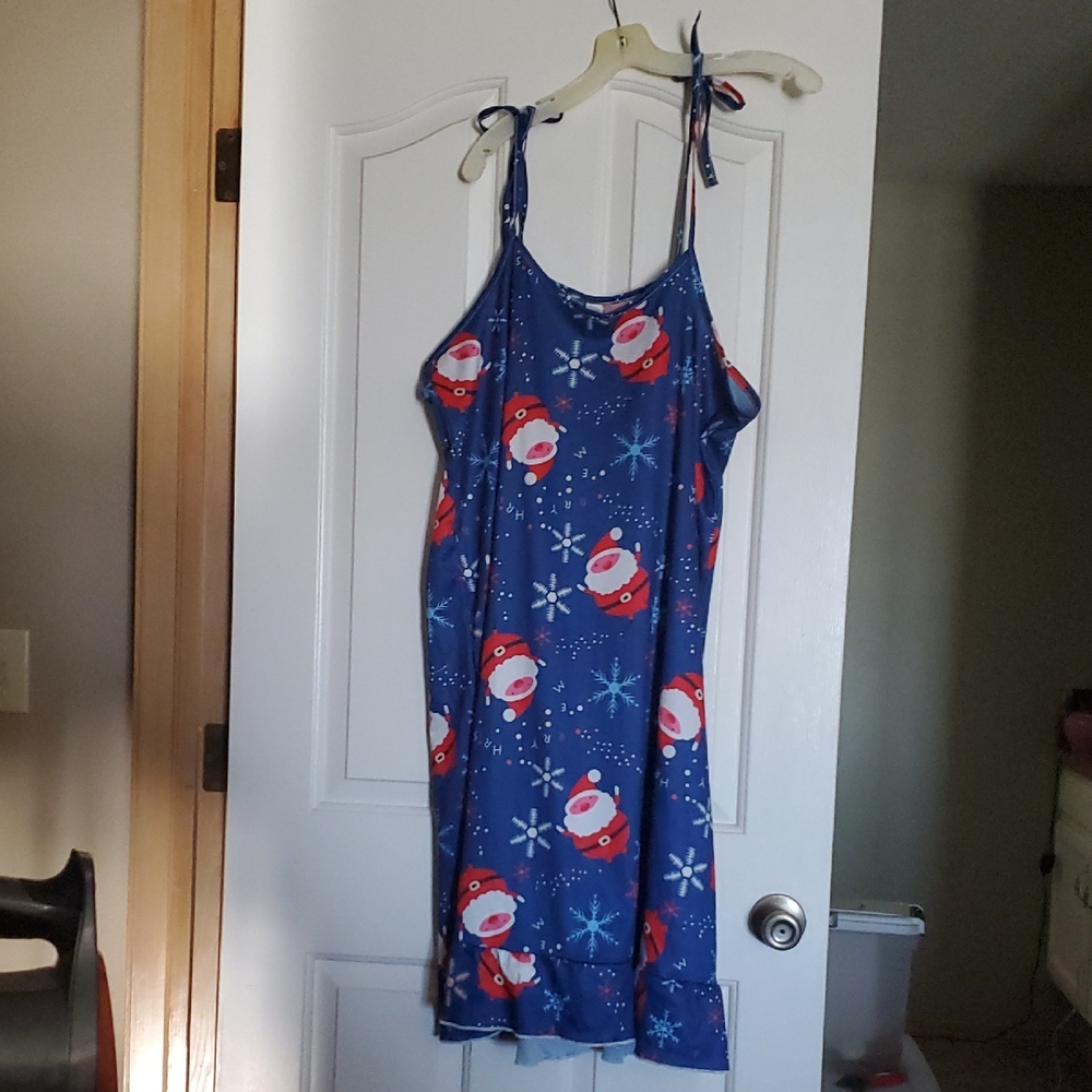 Blue Santa Print Women's Nightgown